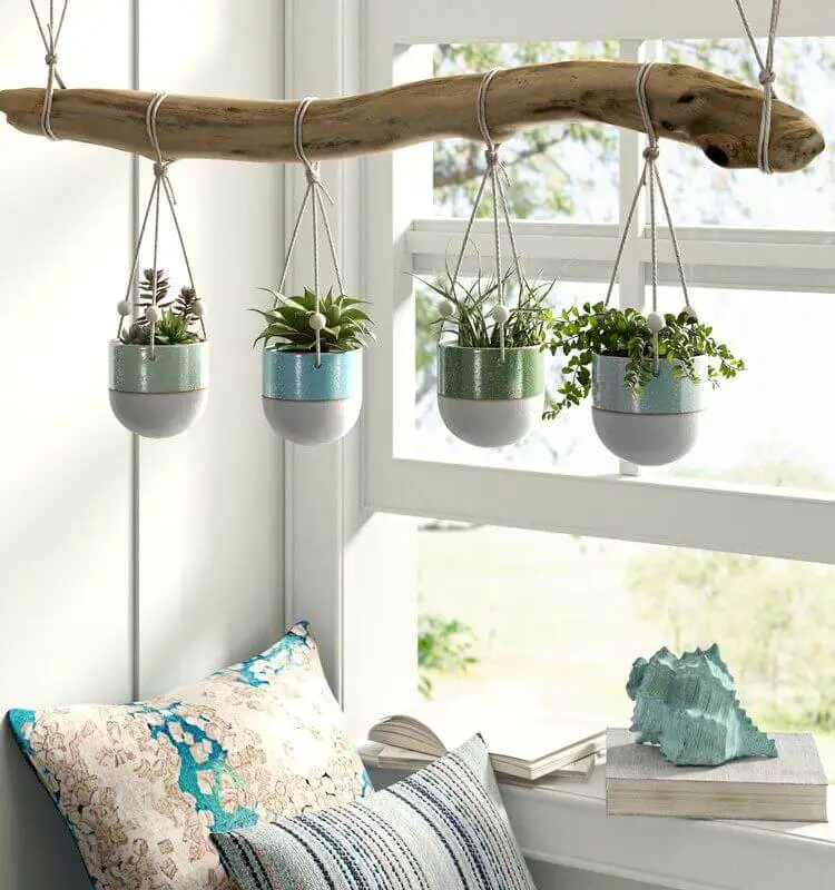 Hanging Pots On A Long Wood Branch