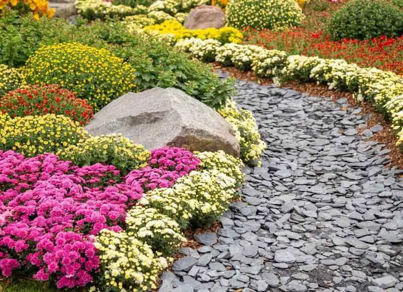 Rock Garden With Flower Bed And Step Path